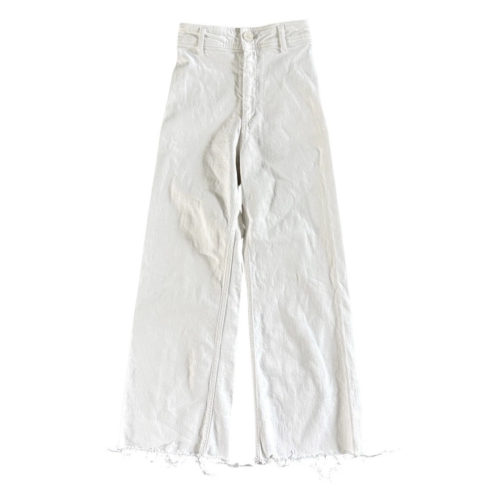 Zara The Marine Straight Jeans Womens 0 White Raw Hem Wide Leg Coastal High Rise